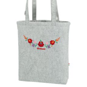   Dressa Bag matyó mintás hímzett filc női shopper táska - szürke