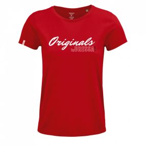   Dressa Originals feliratos női környakú rövid ujjú biopamut póló - piros