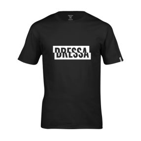   Dressa Desync feliratos környakú rövid ujjú pamut póló - fekete