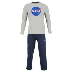   Nasa Insignia hosszú ujjú férfi pamut pizsama - melírszürke